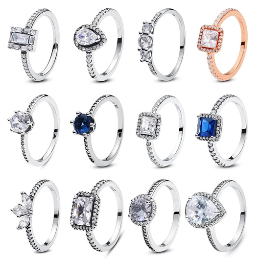 925 Sterling Silver Crown Crystal Ring in Rose Gold