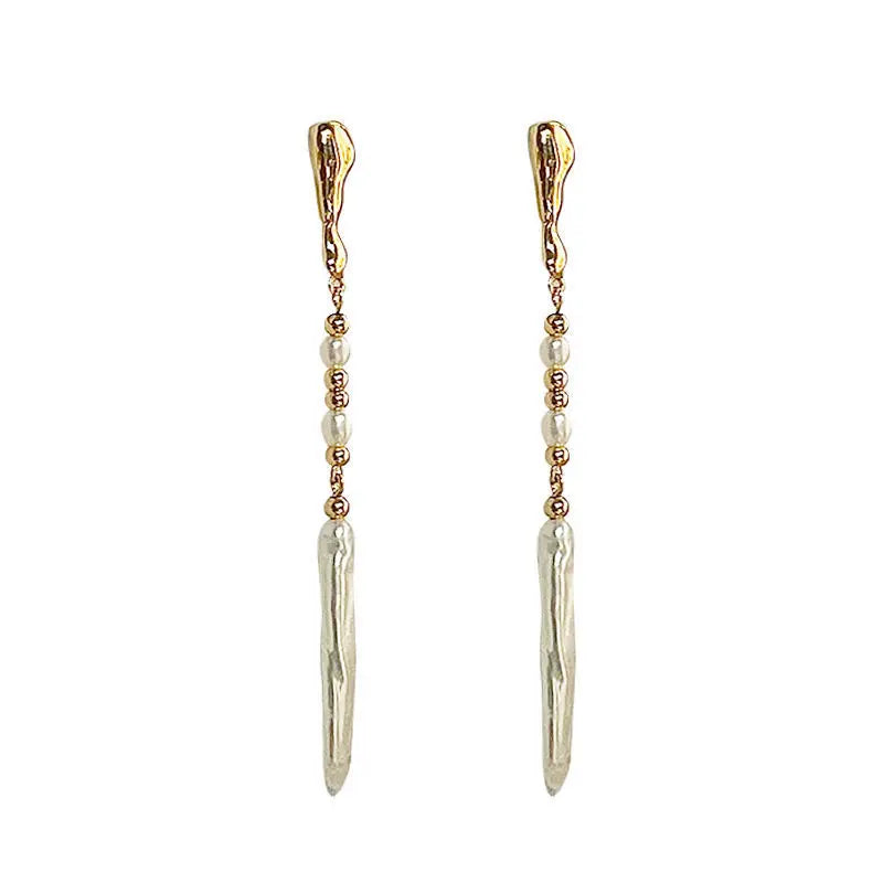14K Gold Filled Tassel Pearl Stud Earrings for Women