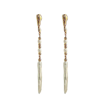 14K Gold Filled Tassel Pearl Stud Earrings for Women