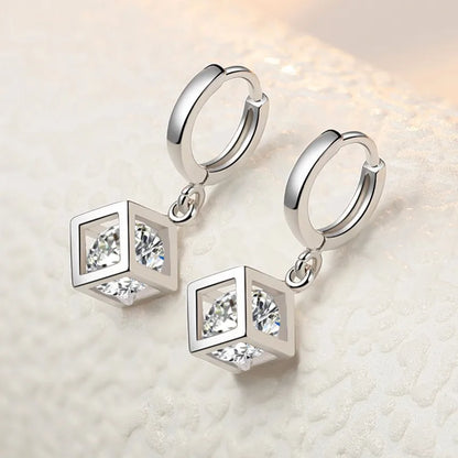925 Sterling Silver Magic Cube Zircon Hoop Earrings
