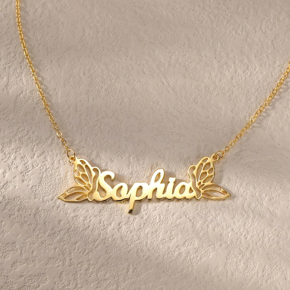 Personalized Name Customized Necklace, Two Exquisite Butterfly