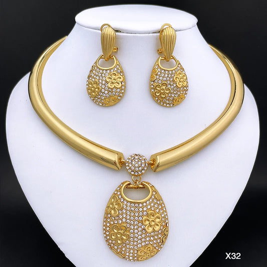 Elegant Dubai-Inspired Necklace & Earring Set For Women