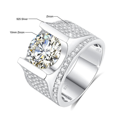 4CT, 10MM Moissanite Men’s Ring 925 Silver Hip Hop Jewelry With Certificate