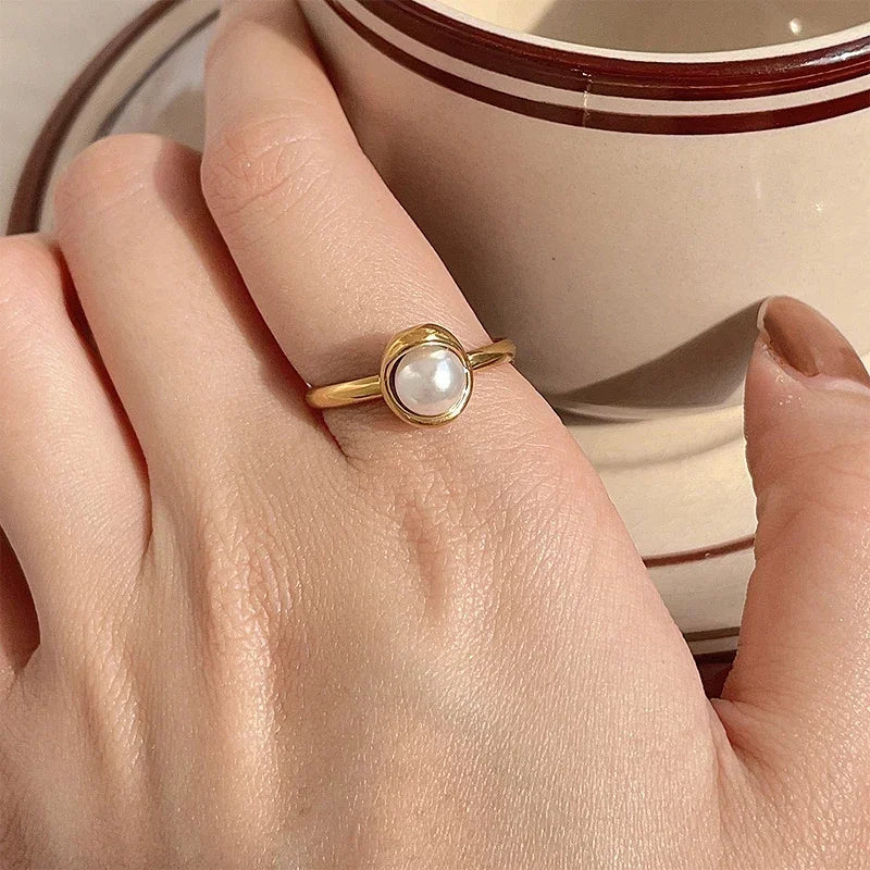 Natural Baroque Freshwater Pearl Ring – Tarnish-Free Gold Stainless Steel Jewelry