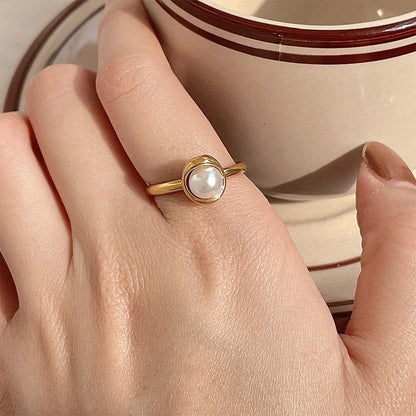 Natural Baroque Freshwater Pearl Ring – Tarnish-Free Gold Stainless Steel Jewelry