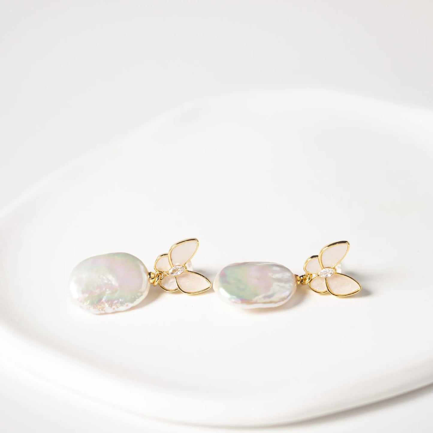 14K Gold Filled Baroque Pearl Butterfly Earrings