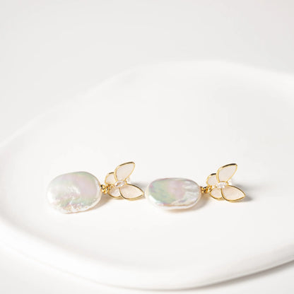 14K Gold Filled Baroque Pearl Butterfly Earrings