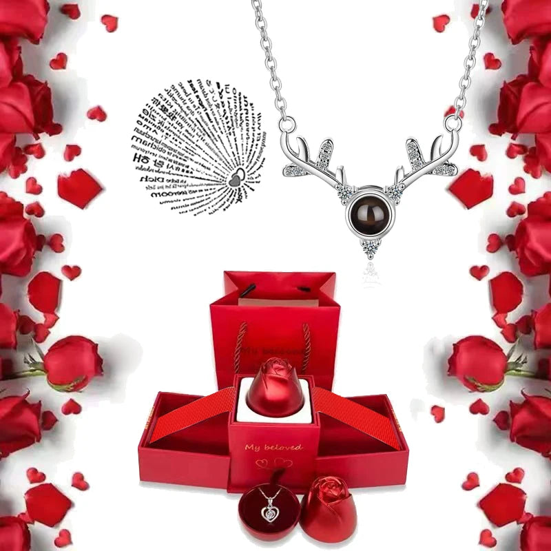 I Love You Projection S925 Necklace – 100 Languages with Rose Gift Box