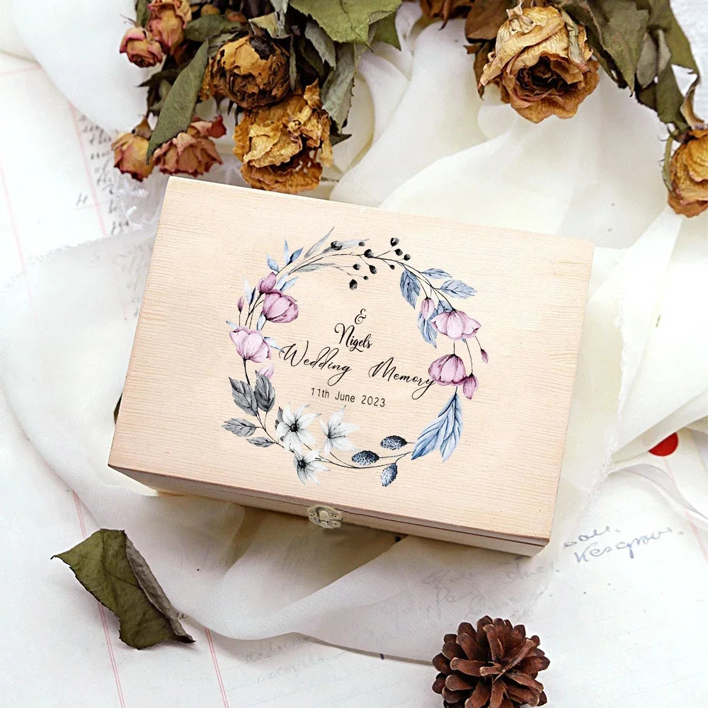 Wooden Personalized Floral Wedding Memory Box