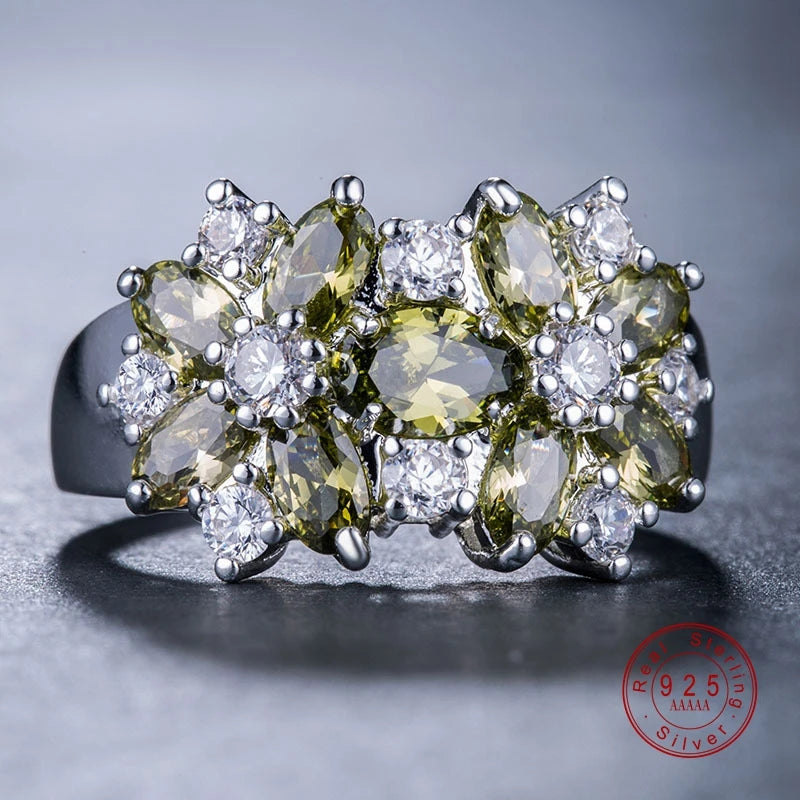 925 Sterling Silver Cubic Zirconia Crystal Ring for Women Jewelry Gifts