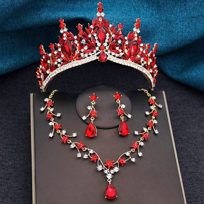 Baroque Wedding Crown for Bride 3-pack Tiara Earrings Necklace Bridal Jewelry Set