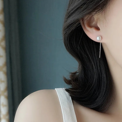 925 Sterling Silver Tassel Pearl Earrings – Elegant Korean Style for Women
