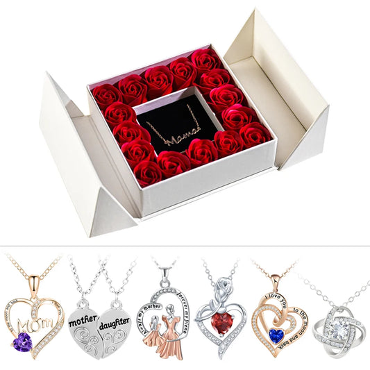 Elegant Pendant Necklace with Eternal Soap Rose Gift Box