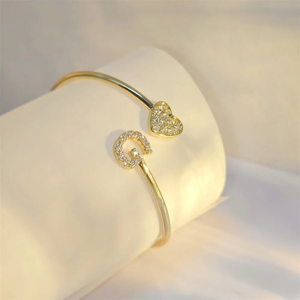 9mm Zircon Letters Bangle Plain Letter Charm Stagger