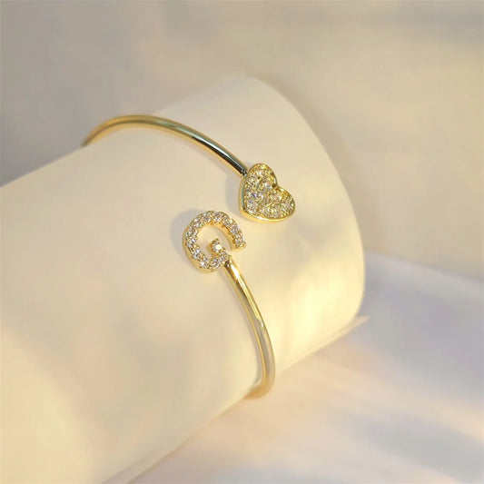 9mm Zircon Letters Bangle Plain Letter Charm Stagger