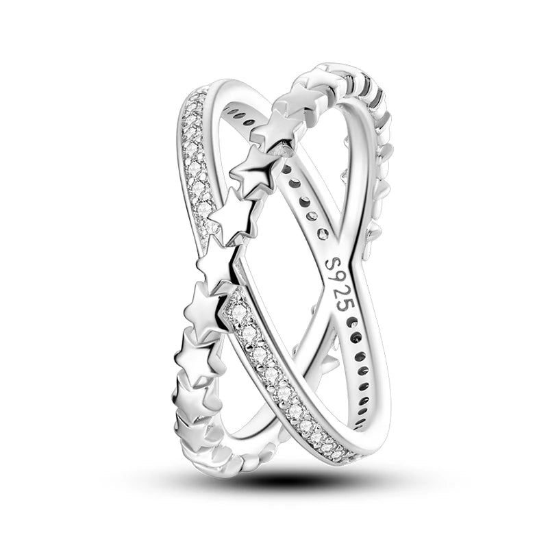 925 Sterling Silver Geometric Overlapping Zircon Rings