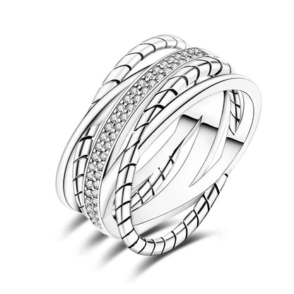 925 Sterling Silver Geometric Overlapping Zircon Rings