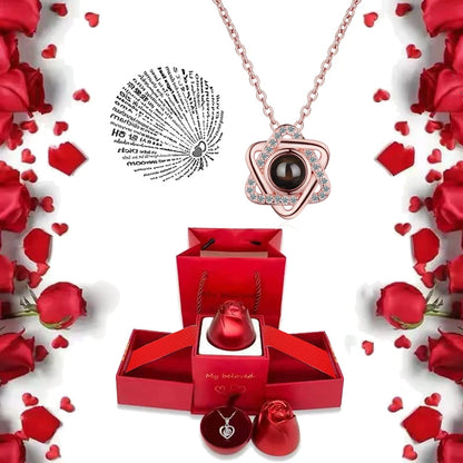 I Love You Projection S925 Necklace – 100 Languages with Rose Gift Box