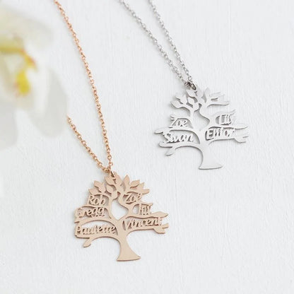 Tree of Life Pendant Necklace Personalized Family Member Name Stainless Steel Jewelry Choker Gift