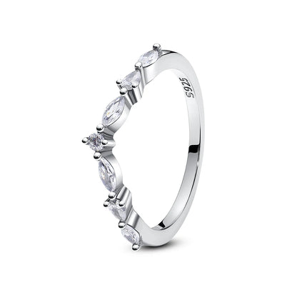 925 Sterling Silver Love Heart Crown Wishbone Zircon Ring