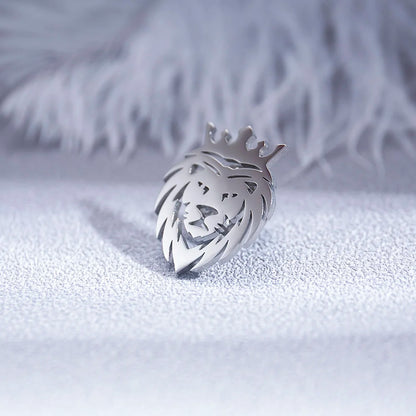 Crown Lion Men's Brooch Stainless Steel For Parties