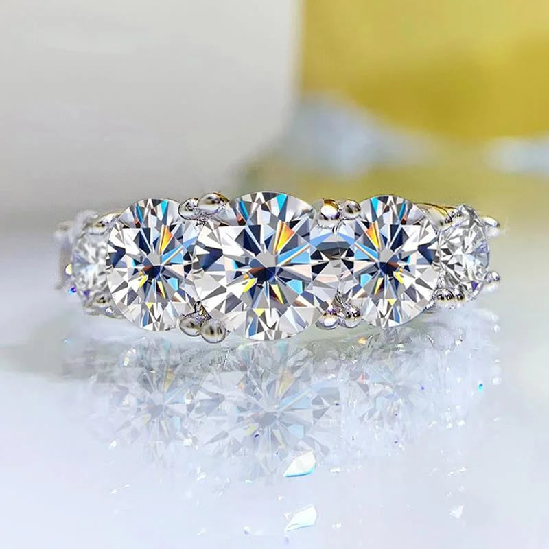 18K Plated 3.6CT Moissanite 5-Stone Ring for Women in S925 Silver with GRA