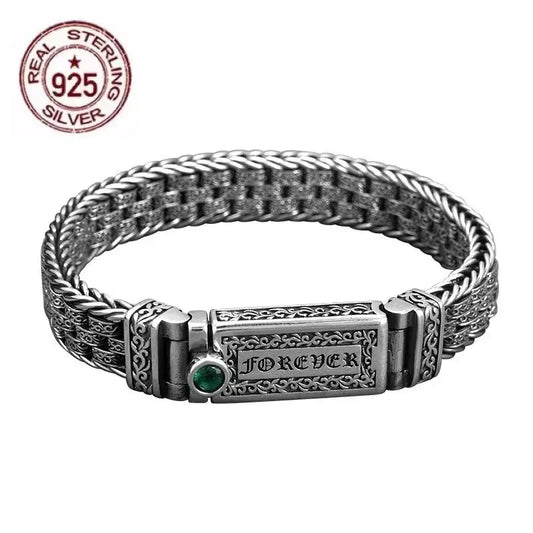 Solid S925 Sterling Silver Punk Retro Men’s Lucky Bracelet | Creative Handmade Silver Chain, Unique Personality Jewelry, Birthday Gift for Him