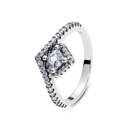 925 Sterling Silver Love Heart Crown Wishbone Zircon Ring