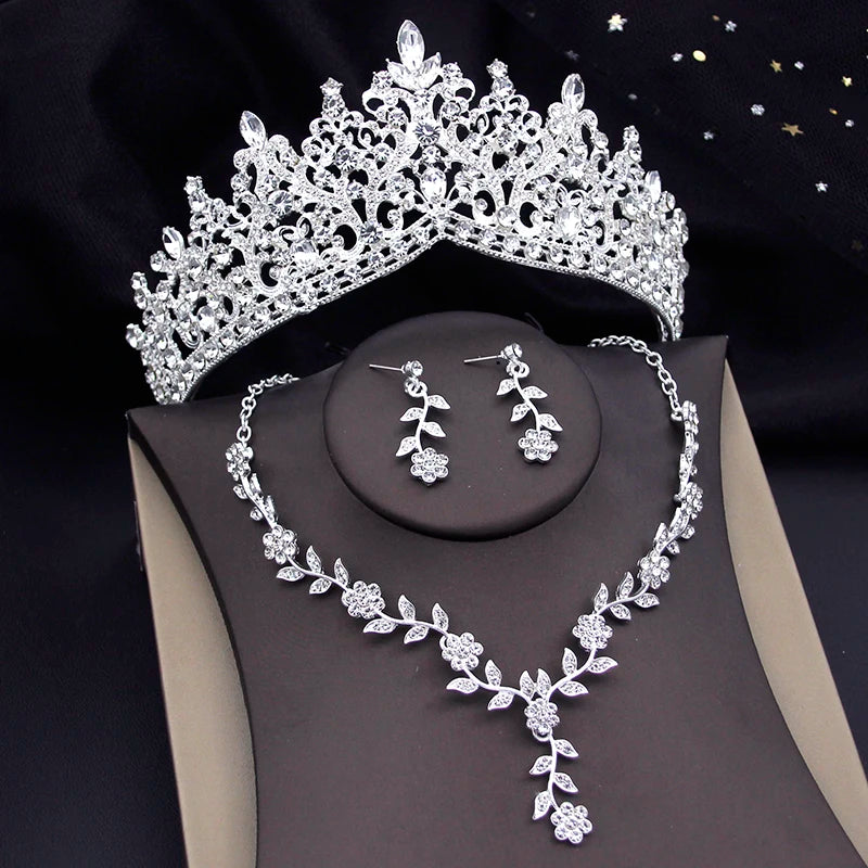 3 Pcs Baroque Bridal Wedding Crown Jewelry Sets and Tiaras For Women