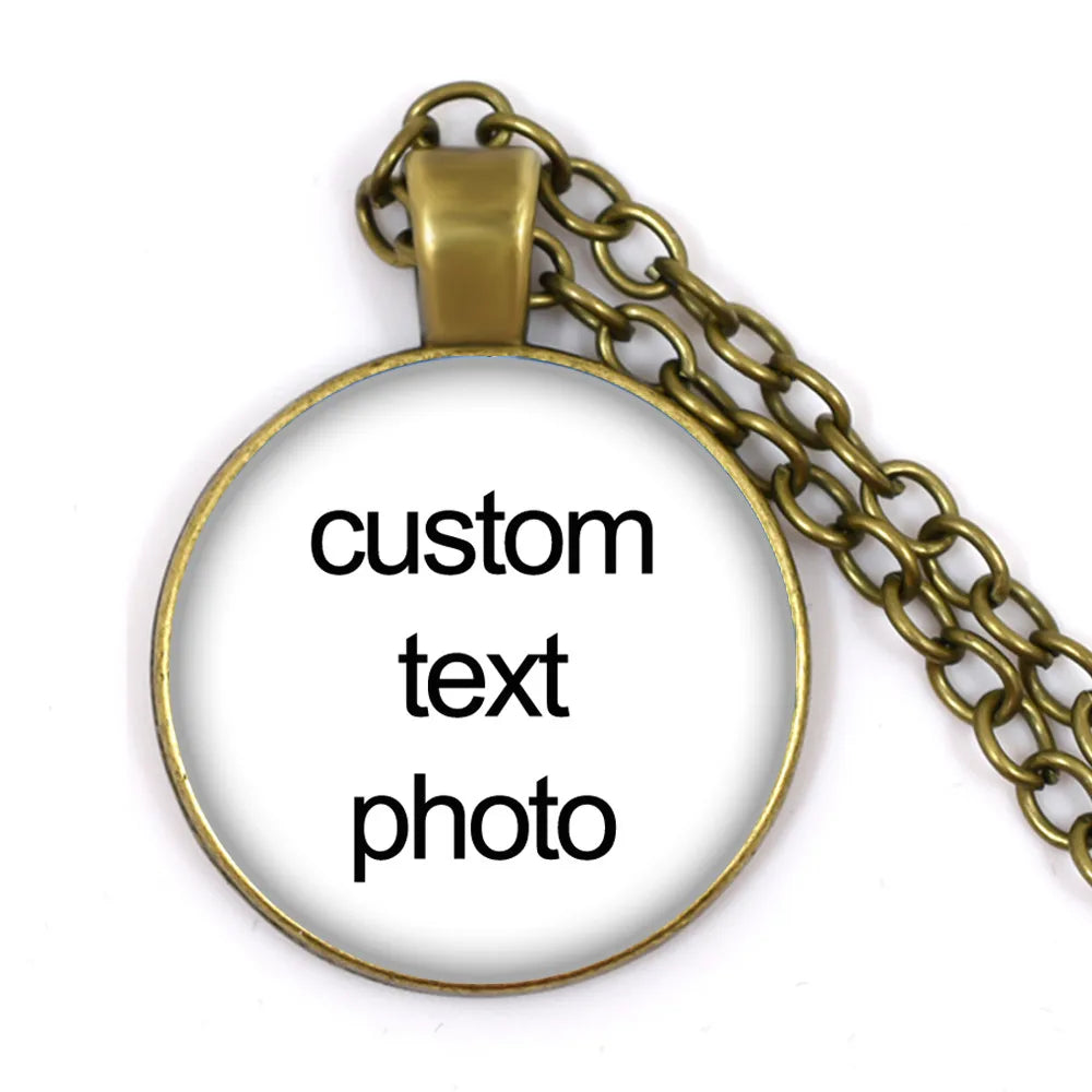 Custom Crystal Angel Wing Photo Necklace Personalized Glass Cabochon Pendant