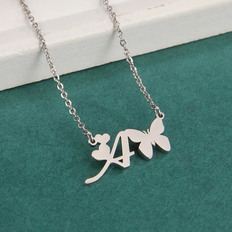 New Fashion 26 Initials Letter Pendant Butterfly Necklace