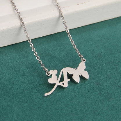 New Fashion 26 Initials Letter Pendant Butterfly Necklace