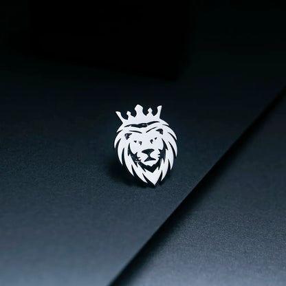 Crown Lion Men's Brooch Stainless Steel For Parties
