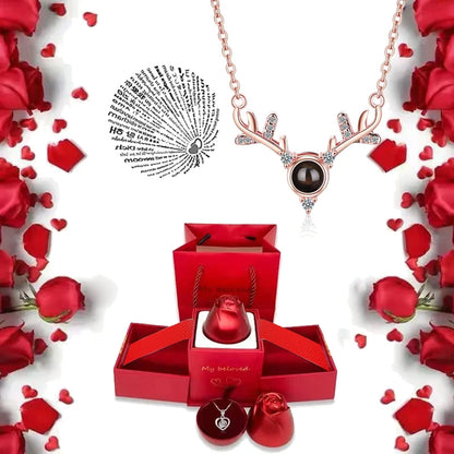 I Love You Projection S925 Necklace – 100 Languages with Rose Gift Box