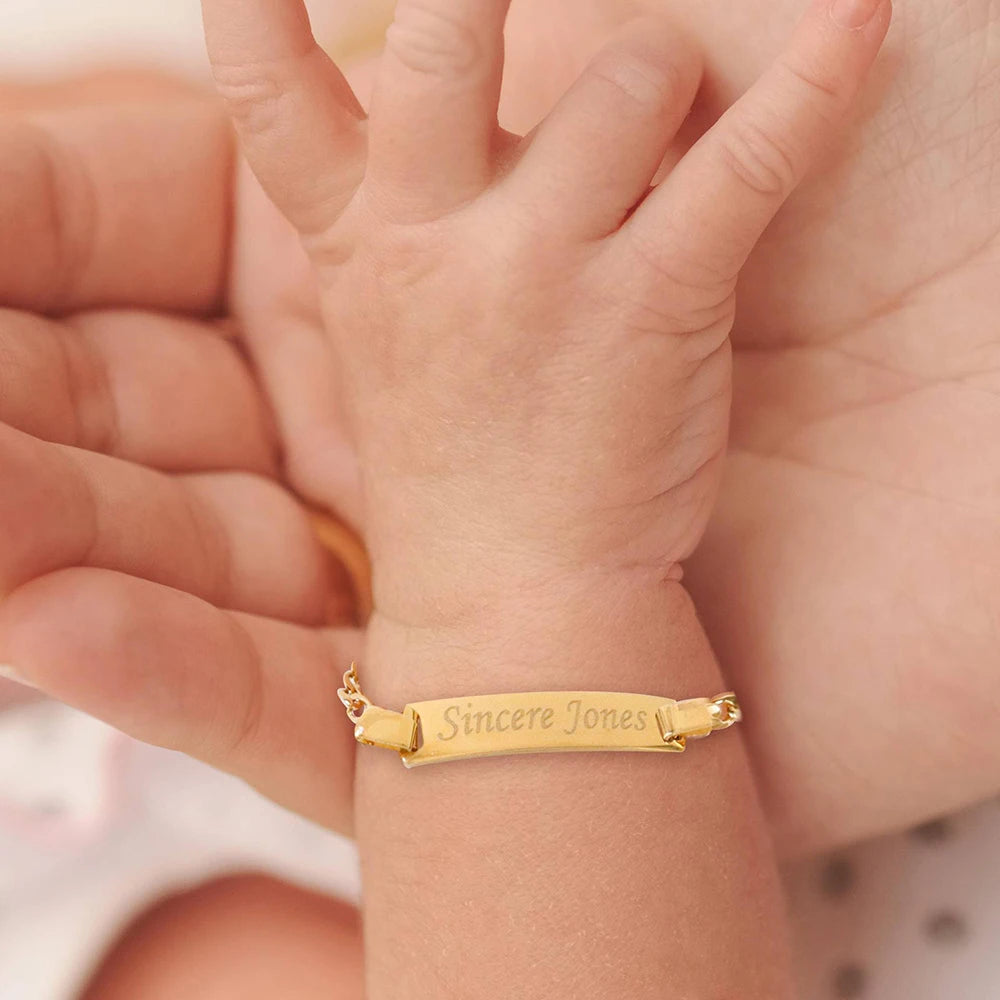 Engraved Baby Name Bracelet Custom Letter Date Kids Jewelry Stainless Steel