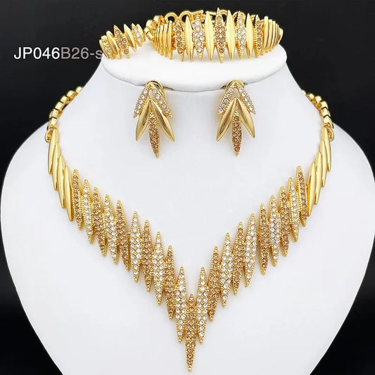 Fashion Jewelry Set for Women – Gold Color 4pcs Necklace and Earrings