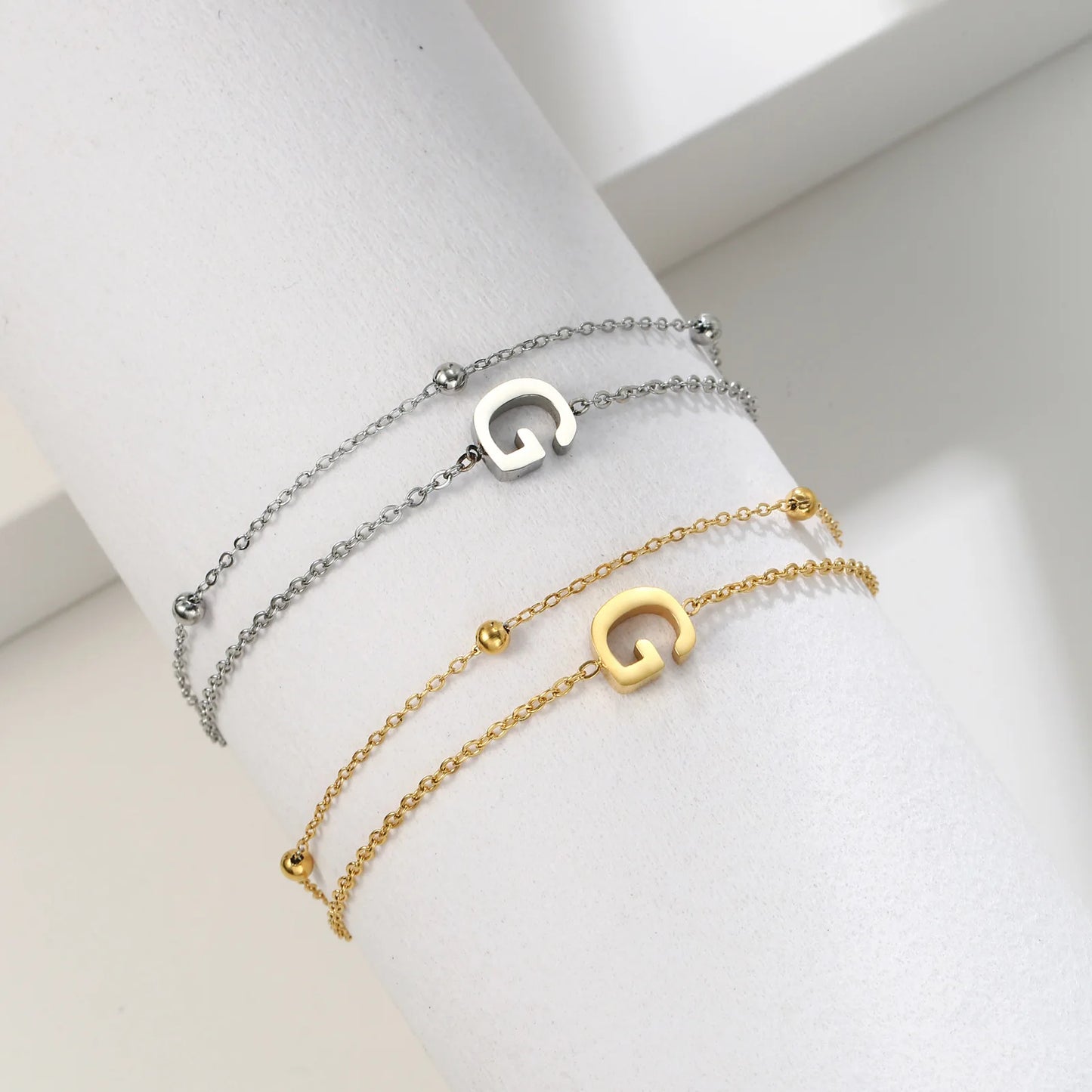 New Fashion A-Z Letter Double Layer Bracelets Simple Stainless