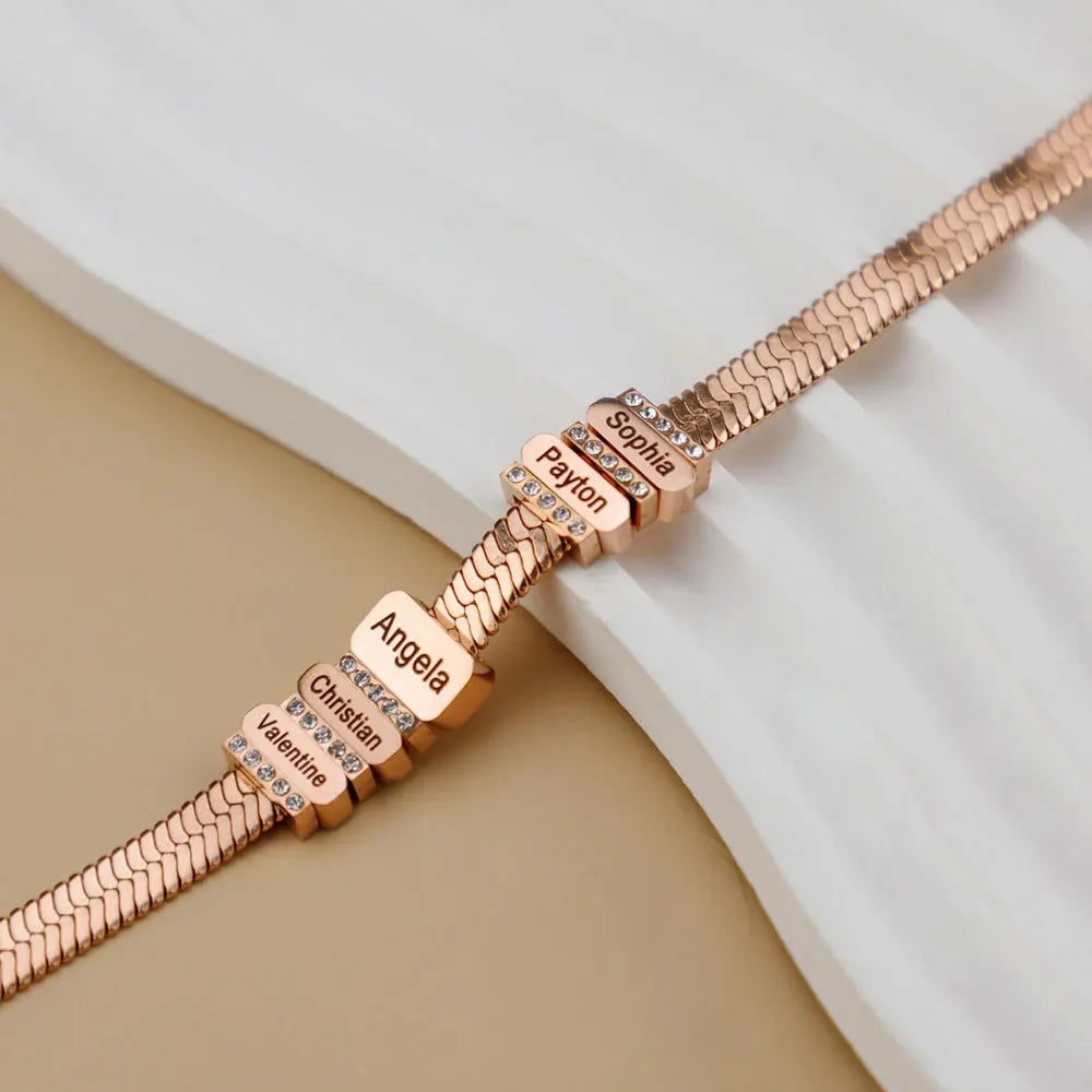 UNIQUEURA Custom Names Beaded Bracelet Stainless Steel Unisex Jewellery Gift