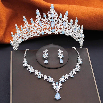 Elegant Bride Tiara and Necklace Earrings Set – 3 PCS Jewelry for Weddings Birthdays