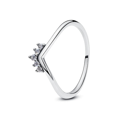 925 Sterling Silver Love Heart Crown Wishbone Zircon Ring