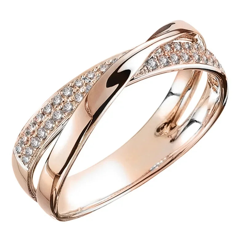 Classic 925 Sterling Silver Two Tone X Shape Cross Zircon Ring