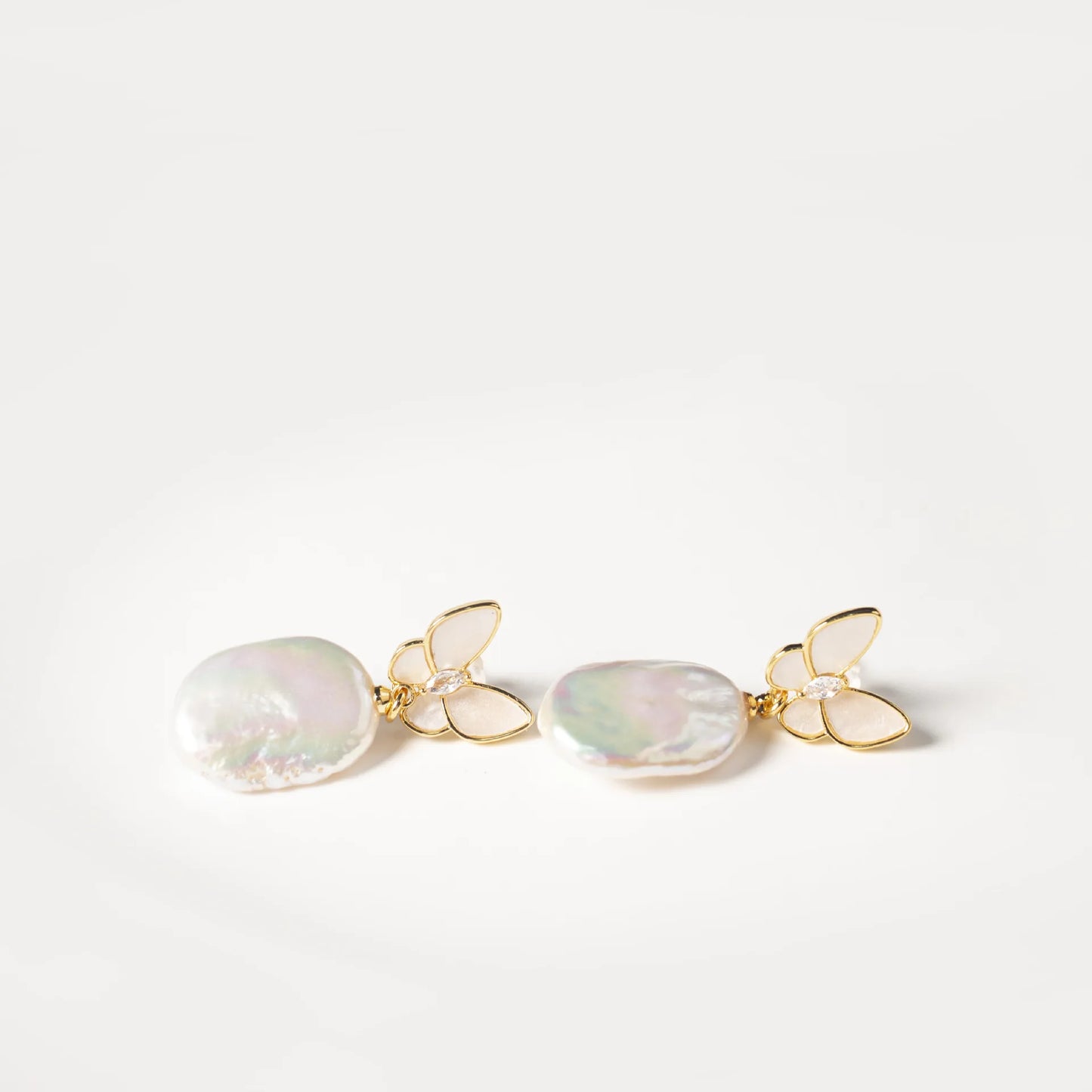 14K Gold Filled Baroque Pearl Butterfly Earrings