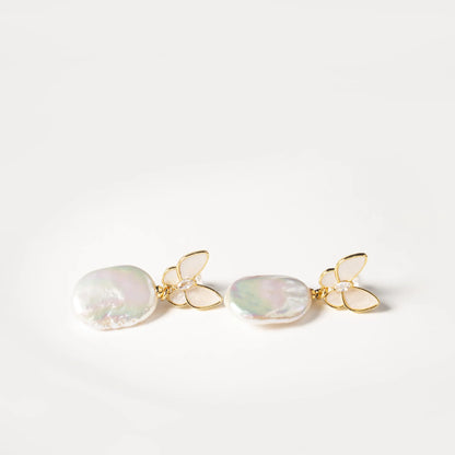 14K Gold Filled Baroque Pearl Butterfly Earrings