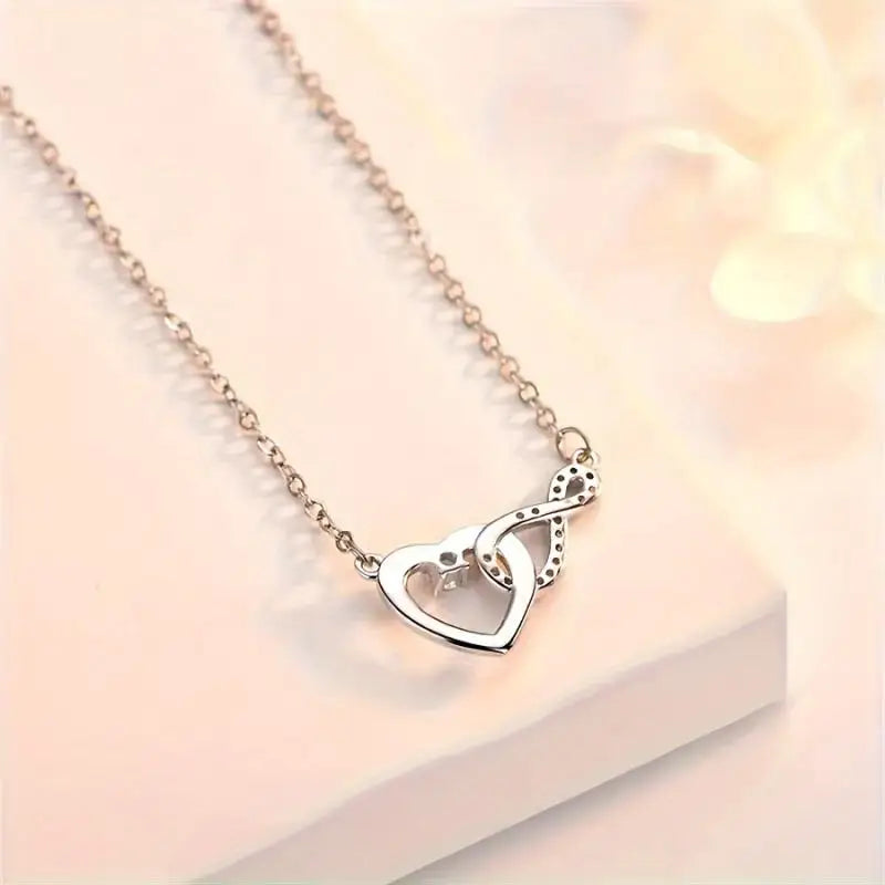 Elegant CZ Heart Infinity Symbol Pendant Necklace