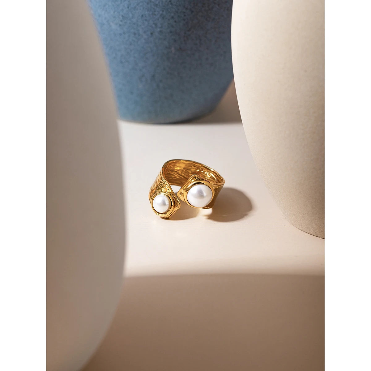 18K Gold Plated Irregular Pearl Open Ring