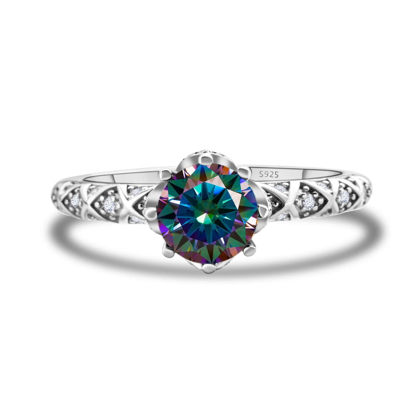 1 Carat 6.5mm D Color Moissanite Engagement Ring 925 Sterling Silver