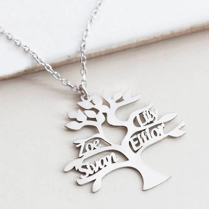 Tree of Life Pendant Necklace Personalized Family Member Name Stainless Steel Jewelry Choker Gift