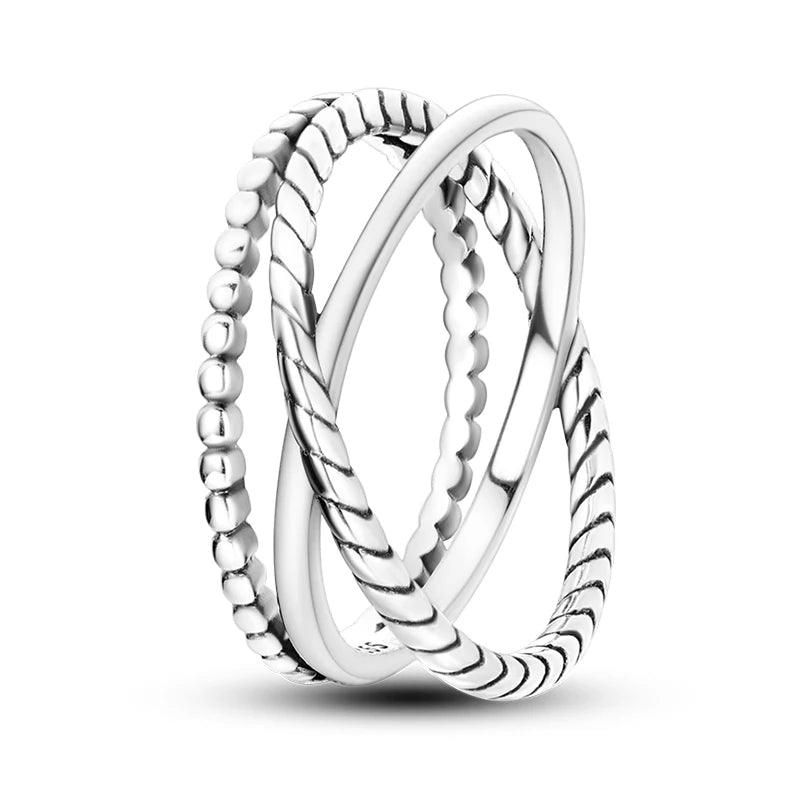 925 Sterling Silver Geometric Overlapping Zircon Rings