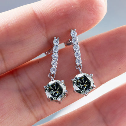 925 Sterling Silver 1 Carat Blue Color Moissanite Women Drop Earrings