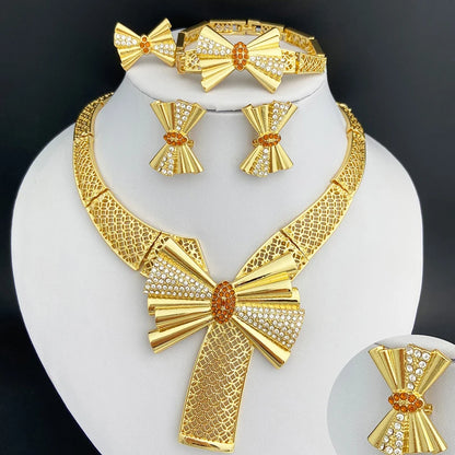 Italy 18K Gold Plated Women’s 4pcs  Bowknot Jewelry Classic Set